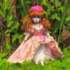 Day of Dead Sugar Skull Redhead Vintage Doll OOAK